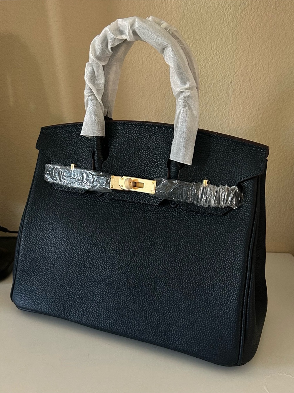 30cm Midnight Blue Top-Handle Leather Satchel BK Style